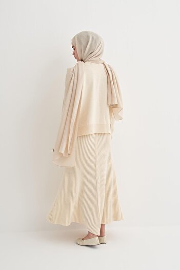 carell Ribbed Knitwear Skirt Set Cream