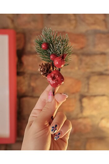roco paper Kokina New Year's Flower, Artificial Pine Cone Cherry Cluster, Decorative New Year Ornament, 13 cm - 1 Piece