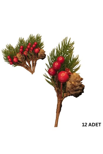 roco paper Kokina New Year's Flower, Artificial Pine Cone Cherry Cluster, New Year's Ornament, 13 cm - 12 Pieces