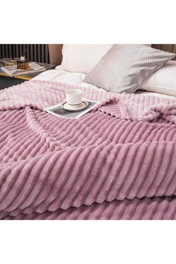 OEM Cocolino Thick Fluffy Blanket with Striped Pattern, Double Bed 200x230cm, Emerald Green Color