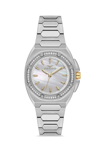FERRO Silver Steel Band Women Wristwatch Fl43026A-A 3Atm Water Resistant Warranty 2 Years Giftpacked