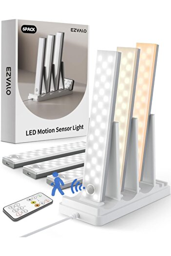 EZVALO 6-Pack Under Cabinet Lighting with Charging Station, Rechargeable Motion Sensor Lights, 3 Col