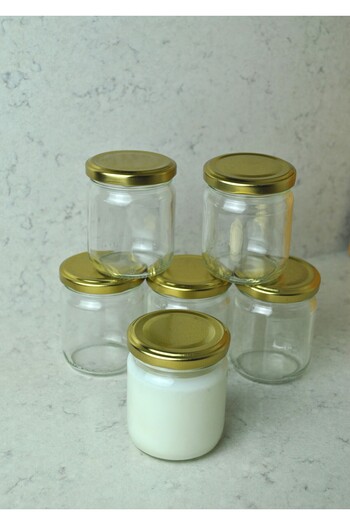 Qualitev 6 Pieces 210 ml Glass Jar Food Storage Container for Baby Yogurt with Gold Lid 210 Cc