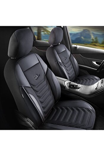 RO GROUP Set Seat Covers for Cars Panda Florida, Black Gray, 11 Pieces
