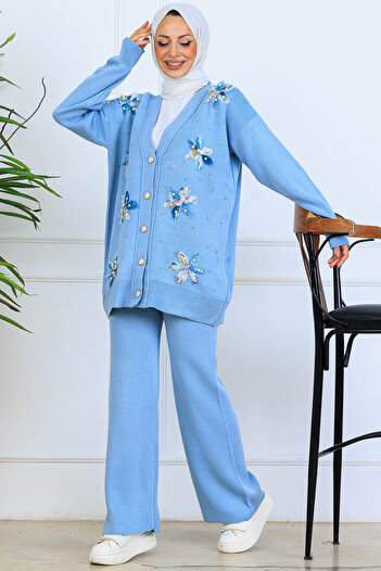 benguen Floral Knitwear Cardigan Set S1001 Blue