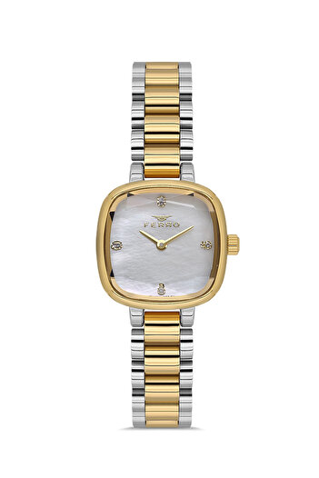 FERRO Yellow and Silver Steel Band Women's Wristwatch Fl43028A-D 3Atm Water Resistant 2 Year Warranty