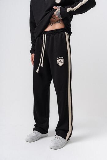 Respire Men's Stripe Detailed Modal Baggy Sweatpants Black