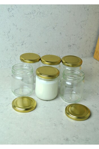 Qualitev 6 Pieces 210 ml Glass Jar Food Storage Container for Baby Yogurt with Gold Lid 210 Cc