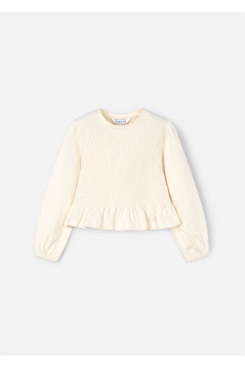 MAYORAL Baby Girl Drawstring Long Sleeve T-Shirt Cream 4007