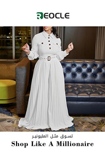 REOCLE Personalized Button Design New Long-sleeved Casual Loose Pleated Wide-leg Elastic Belt Jumpsuit