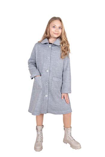 Ozmoz By Mukadder Özden Knitted Fabric Gray Winter Girl's Coat