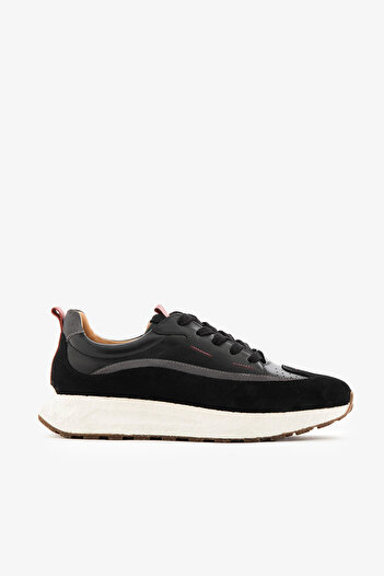 SAYL Siyah Hakiki Deri Kalın Taban Erkek Sneaker