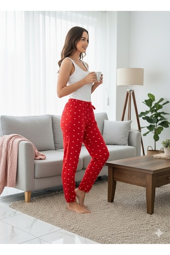 FAMES PİJAMA Women's Red Fleece Pajama Bottoms
