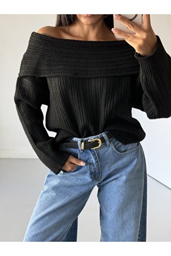 Bracha Γυναικείο πλεκτό πουλόβερ Madonna Collar Standard Size Comfortable Fit με ανάγλυφο σχέδιο