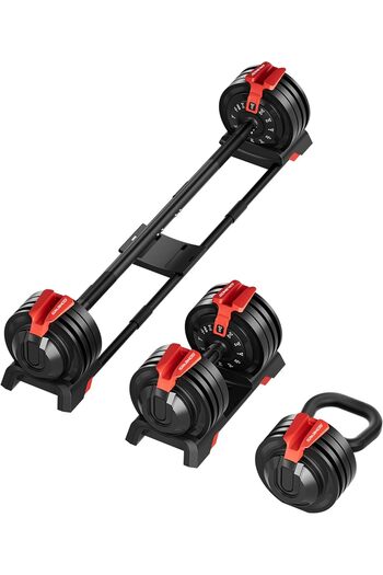 Sparnod Fitness SAD-25 Adjustable 3-in-1 Dumbbell Set 3–24kg, Quick Change, Barbell & Kettlebell Kit