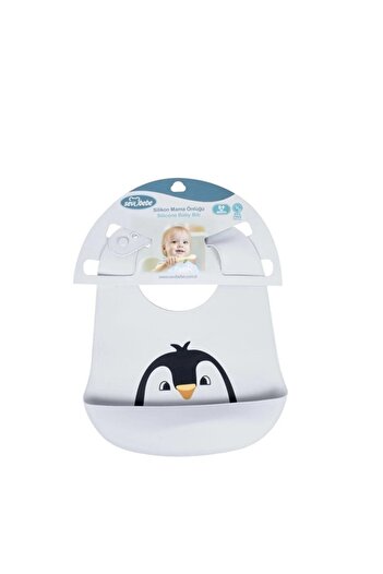 Sevi Bebe Patterned Silicone Bib Penguin Gray