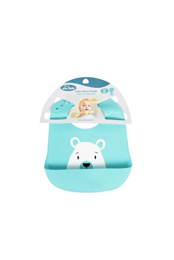 Sevi Bebe Patterned Silicone Baby Bib Bear Turquoise