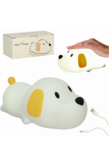 Ikonka White Dog children's bedside lamp, made of silicone, with 2 lighting modes, timer