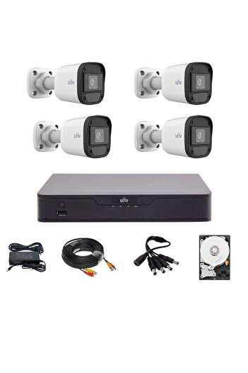 Uniview Surveillance System with 4 Cameras 5 Megapixels, Infrared 20M, 4-Channel 5MP Hybrid DVR, HDD