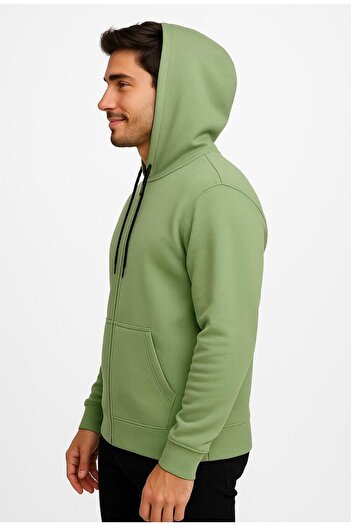 AXXEL Men's Green Zippered Hooded Sweatshirt-W590