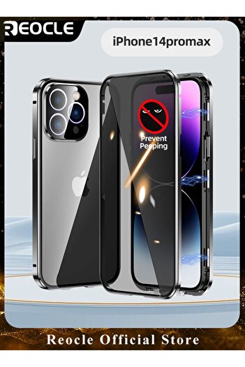 REOCLE Case for iPhone 14 13 Pro Max Double Side Buckle Glass Case with Camera Lens Protector