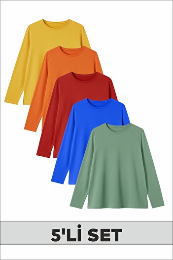 FYK KİDS Round Neck Girls/Boys 5-Piece Sweatshirt in Vibrant & Energetic Colors