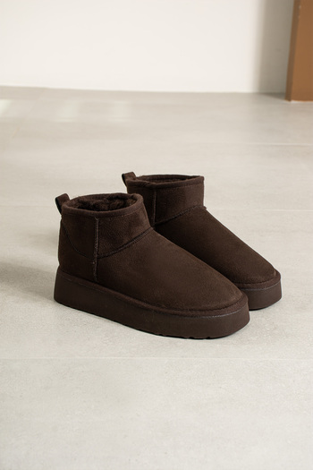 LORENN SHOES Ultra Mini Kahve Süet İçi Kürklü Kalın Taban Kadın Bot