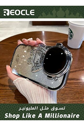 REOCLE Astronaut Hidden Stand Phone Case for iPhone 14 13 Pro Cute Astronaut Lens Camera Protector