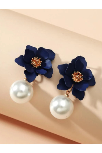 Inovius Blue Flower and Pearl Earrings - 31243