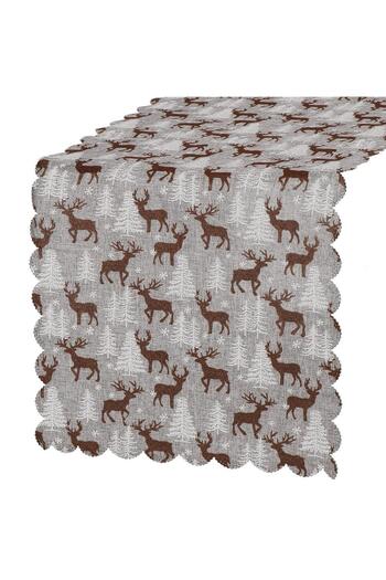 SERSIMO Decorative tablecloth, with Christmas motifs, made of fabric, 35x186cm, gray