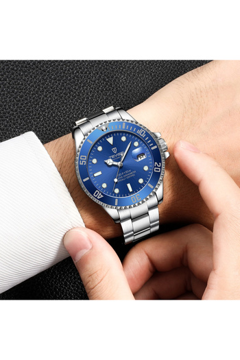 Tevise Automatic Mechanical Watch Steel Blue Analog Business Data