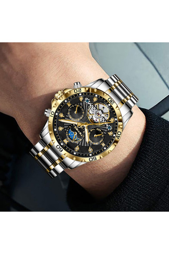 Tevise Men's Watch Mechanical Automatic Business Analog Elegant Silver/Black