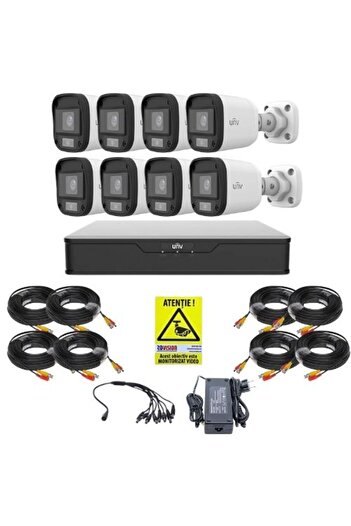 Uniview Surveillance System with 8 Cameras, 5MP ColorHunter, Night Vision, 8-Channel DVR, Mounting A