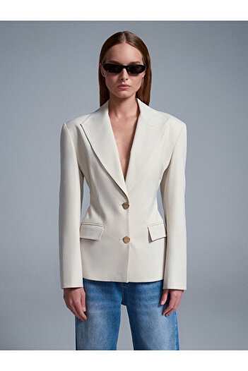Dilvin 60774 Fitted Cut Padded Blazer-Ecru