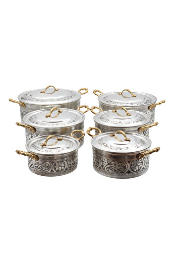 ANTEPSEPETİ 6-Piece Copper Pot Set with Enamel Embroidery