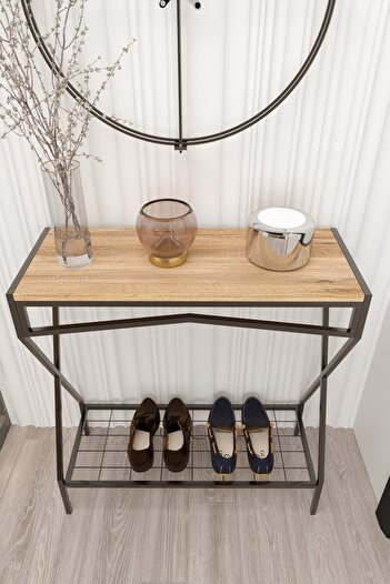boz concept home Dresuar Metal Ayaklı Çam Ahşap Raflı Dekoratif Çok Amaçlı 2 Raflı Düzenleyici Mutfak Düzenleyici