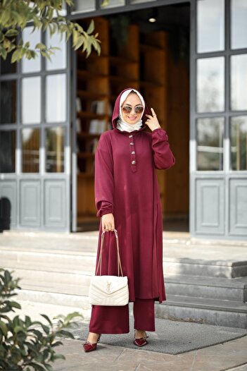 NS Moda Tesettür Duha Set Burgundy-Model 548