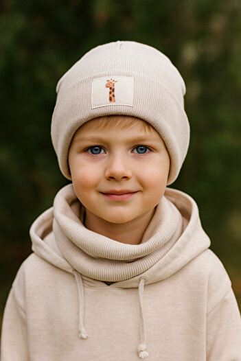 MintTasarımButik Cotton Cashmere Beanie Neck Collar Set for Baby and Child Beige – Winter Soft Set
