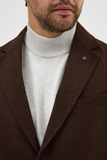 Frappoli Enrica Men's Brown Cashmere Fabric Half-Lined Mono Collar Sports Blazer Jacket with Pocket