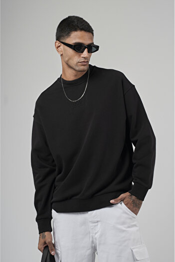Butik Trend Biz Oversize Logo Detailed Crew Neck Men's Sweatshirt