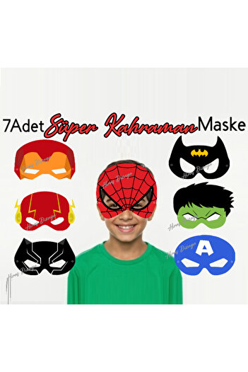 Hiras Dizayn 7Pcs Superhero Concept Paper Party Mask Superhero Birthday Ornament