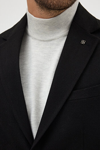 Frappoli Enrica Men's Black Cashmere Fabric Half-Lined Mono Collar Sports Blazer Jacket with Pocket