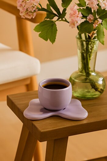Anadolu Saray 1 ADET El Yapımı Lila Fiyonk Tabaklı Tasarım Mug Kupa Fincan | Handmade Mug Fincan Kahve Kupası
