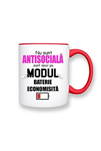 OEM Set 2 mugs with funny message: 'Attention sarcasm, Antisocial', Betaprint, ceramic, white with red i
