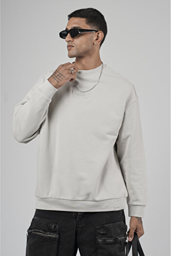 Butik Trend Biz Oversize Logo Detailed Crew Neck Men's Sweatshirt
