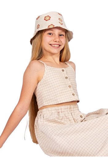 Ozmoz By Mukadder Özden Plaid Pattern Strap Summer Girls Crop Blouse