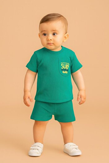 RAPAPA Baby Boy Dar Kalip Ribana Fabric Pocketed Surf Printed Shorts Set -25143