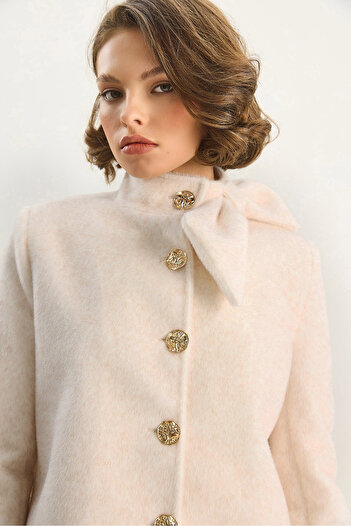 Bianco Lucci Women's Bow Collar Gold Button Detailed Lined Fox Jacket 0305 60283656