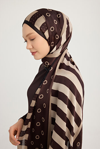 Schaless Rhythmic Geometry - Burgundy - Aurora Patterned Fringe Shawl - 70x190 cm