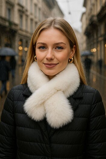FELLMENS Ecru Soft Textured Mango Plush Women's Neck Collar